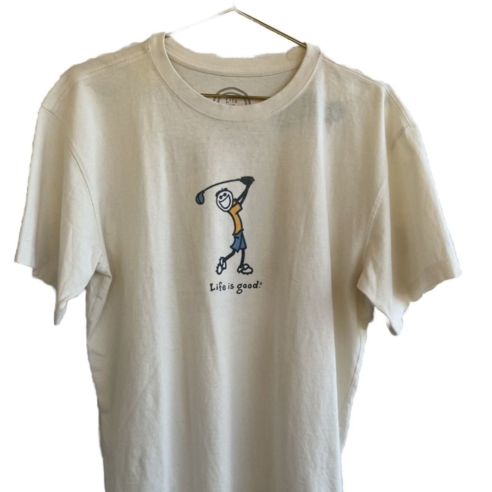 Life is Good Crusher Tee Go Long Golf Graphic Tee Ivory Bone- Mens Medium NWT